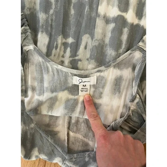 Japna Womens Grey White Tie Dye Ruffle Hem Wide Leg Jumpsuit Size M Boho Rayon - Picture 3 of 9